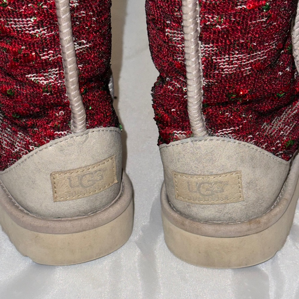 UGG Classic Short Sparkle 1002766 Red Green Reversible Sequin Christmas Boots 7
